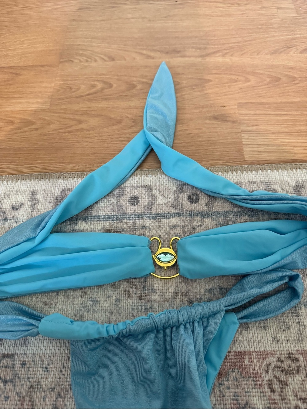 Seafoam Blue Bandeau Bikini Set with Gold Ring Accent - Picture 3 of 4